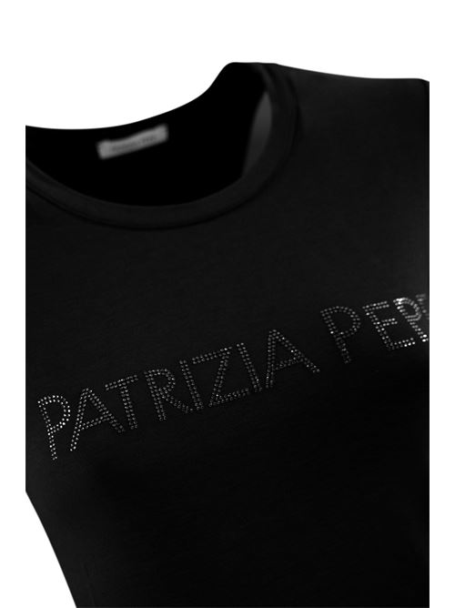 T-shirt in viscosa nero con logo strass Patrizia Pepe | CM1419 J013K103